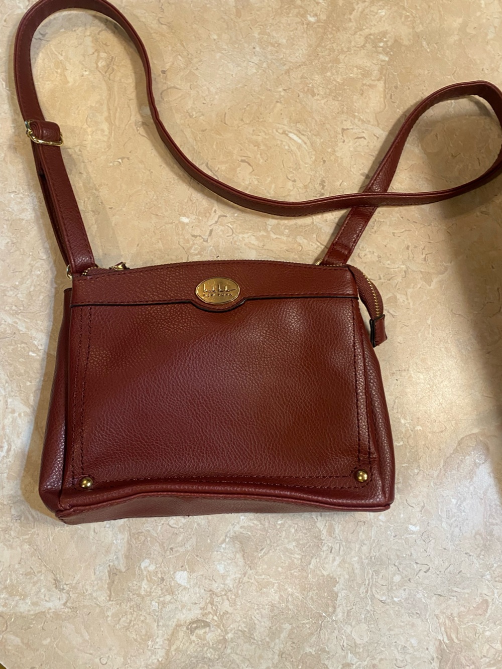 Nicole Miller Pebbled Leather Crossbody in Deep Burgundy